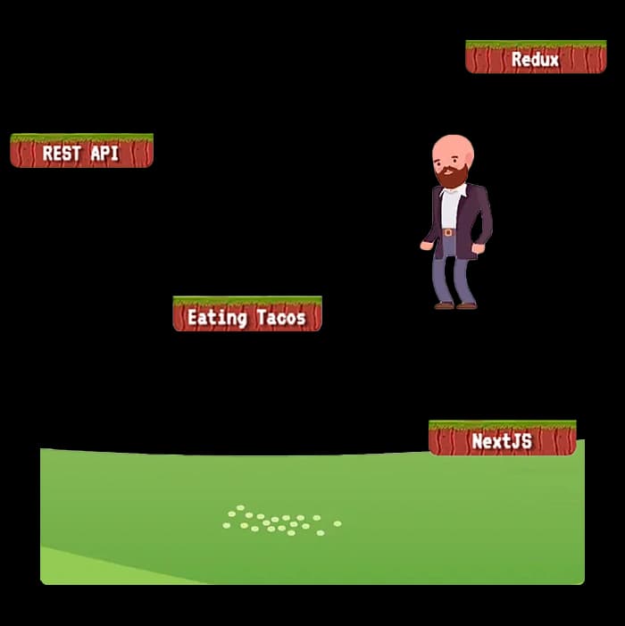 Cartoon Image of Justin Wallace jumping up skill platforms